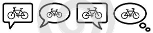 Bicycle icon in speech bubble, different version. Ask, talk or think about bike concept
