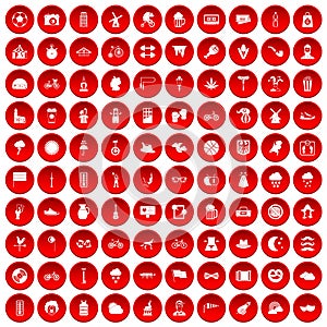 100 bicycle icons set red