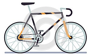 Bicycle isolated on white background. Extreme sports and roadbike, side view bike, walking modern urban vehicle