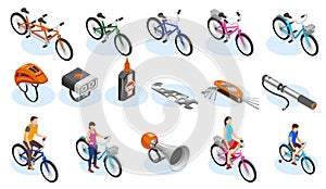 Bicycle Isometric Icons Set