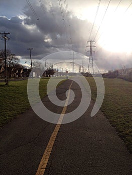 Bicycle lane and electric poste photo