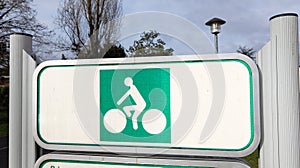 Bicycle lane road sign green for bike path way