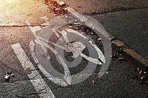 Bicycle lane sign imprint on the road