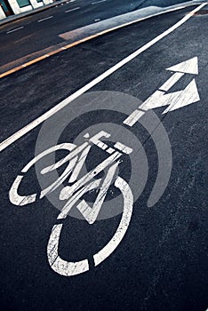 Bicycle lane sign on the road