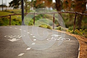 Bicycle lane signage on street