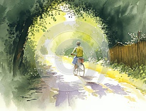 A bicycle languidly making its way up a winding dirt path its rider content with the peacefulness of their journey. AI