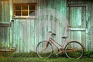 Bicycle leaning against img
