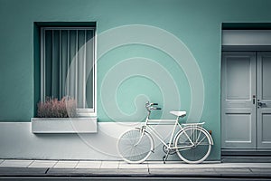 Bicycle leaning against wall next to window. Generative AI