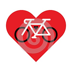 Bicycle lineart icon inside the heart. I love bicycle vector sign.