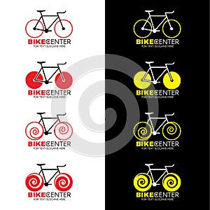 Bicycle logo 4 style and red yellow color tone vector design