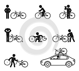 Bicycle man exercise story icon set