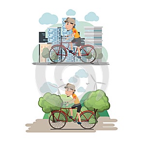 Bicycle Man Ride City Eco Vector