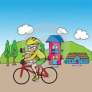 Bicycle man in village