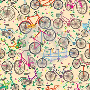 Bicycle many flower seamless pattern