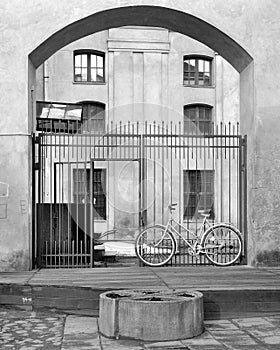 Bicycle of the monk at monastery gate