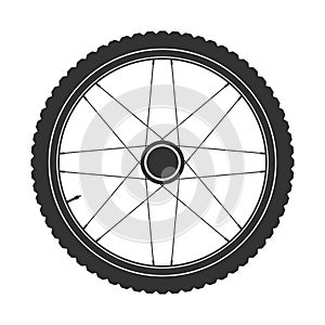 Bicycle mtb wheel symbol,vector. Bike rubber, mountain tyre with valve. Fitness cycle,mountainbike.