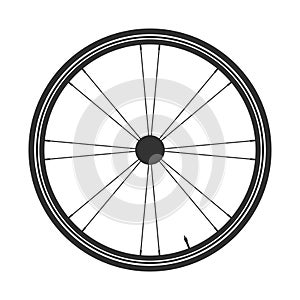 Bicycle mtb wheel symbol,vector. Bike rubber, mountain tyre with valve. Fitness cycle,mountainbike.