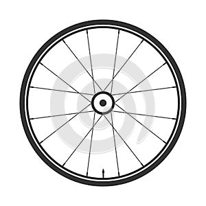 Bicycle mtb wheel symbol,vector. Bike rubber, mountain tyre with valve. Fitness cycle,mountainbike.