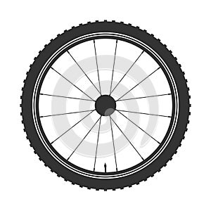 Bicycle mtb wheel symbol,vector. Bike rubber, mountain tyre with valve. Fitness cycle,mountainbike.