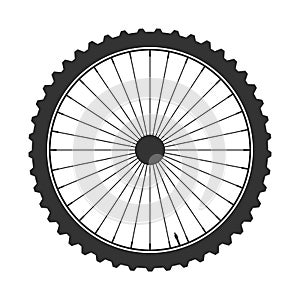 Bicycle mtb wheel symbol,vector. Bike rubber, mountain tyre with valve. Fitness cycle,mountainbike.