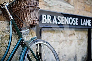 Bicycle Next To Brasenose Lane Sign Outside Oxford University Co