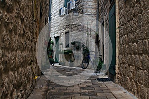 A bicycle in one of the narrow streets of Kotor. Montenegro