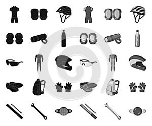 Bicycle outfit black.mono icons in set collection for design. Bicycle and tool vector symbol stock web illustration.