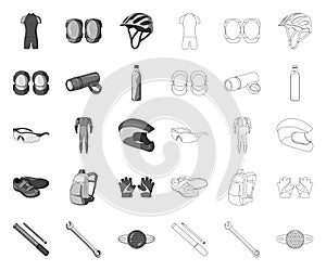 Bicycle outfit mono,outline icons in set collection for design. Bicycle and tool vector symbol stock web illustration.