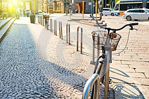 Bicycle parked on city street