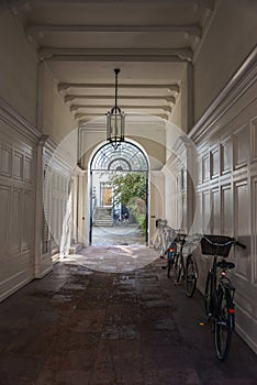 Bicycle parked in a hall in Copenhagen, Denmark