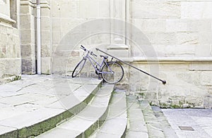 Bicycle parked on stairs photo