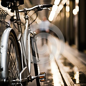 A bicycle is parked on a street, AI