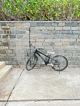 Bicycle parked on street along the property