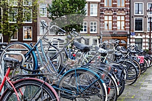 Bicycle parking in amsterdam. A popular eco-friendly mode of transport in the city
