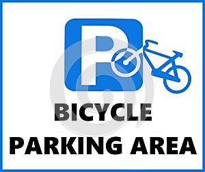 Bicycle parking area sign, with the silhouette of a bike superimposed on the blue traditional European parking signal