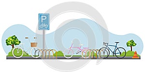 Bicycle parking area vector illustration.