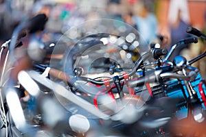 Bicycle parking. Creative background. beautiful bokeh background