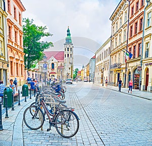 The bicycle parking in Grodzka street, Krakow, Poland