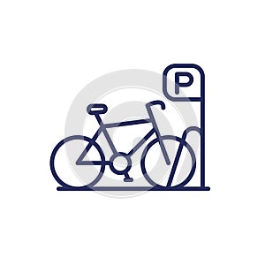 Bicycle parking icon with a bike, line vector