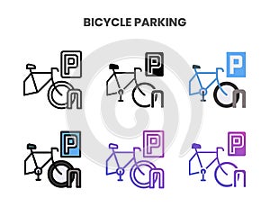 Bicycle Parking icons set with different styles.