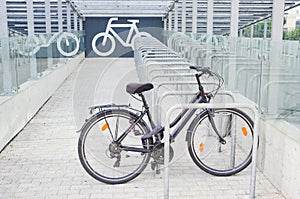 Bicycle parking near modern office building