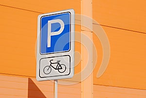 Bicycle parking road sign closeup