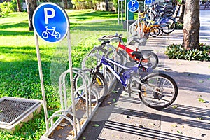 Bicycle parking sign in public park