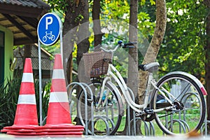 Bicycle parking sign in public park