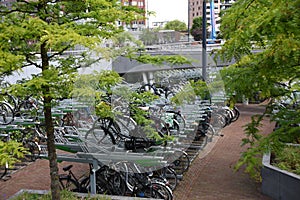 Bicycle parking solution in center of Rotterdam, Nederlands.