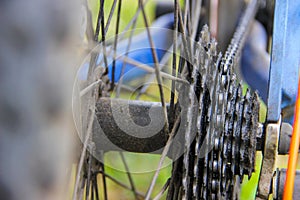 Bicycle part spoke and sprocket for speed photo