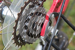 Bicycle parts. Gear bike, chain details. close-up.