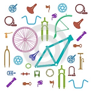 Bicycle parts icons pattern
