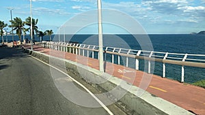 Bicycle path connecting Copacabana beach and Ipanema beach in Rio de Janeiro.