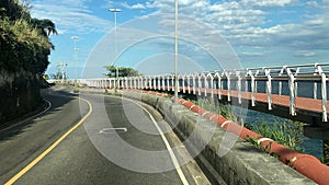 Bicycle path connecting Copacabana beach and Ipanema beach in Rio de Janeiro.